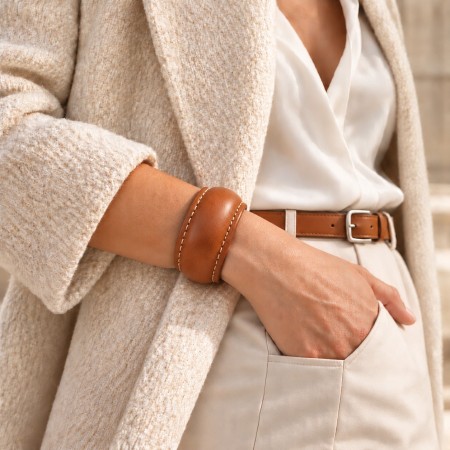 Pulsera tipo brazalete Volta de piel | Corzo Artesanía