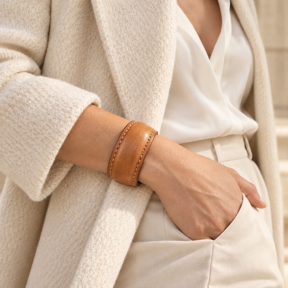 Pulsera tipo brazalete Volta de piel | Corzo Artesanía